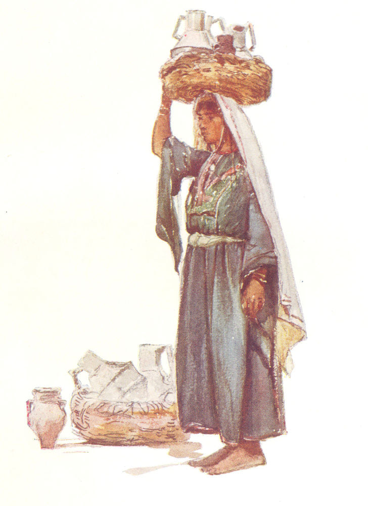 PORTRAITS. Syrian peasant with milk vessels 1902 old antique print picture